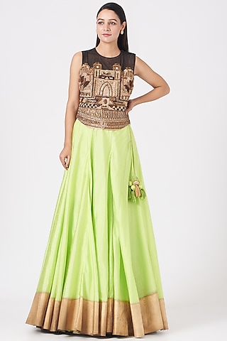 Brown Zardosi Embroidered Corset Top by Samant Chauhan
