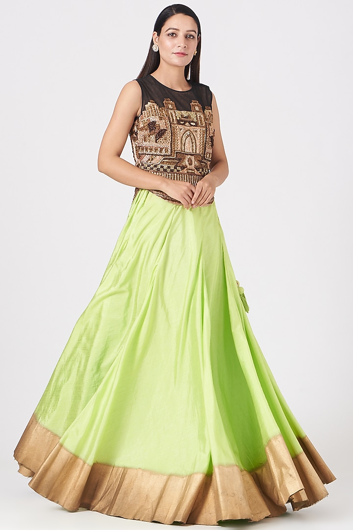 Mint Cotton Silk Flared Wedding Lehenga Set by Samant Chauhan at Pernia's Pop Up Shop