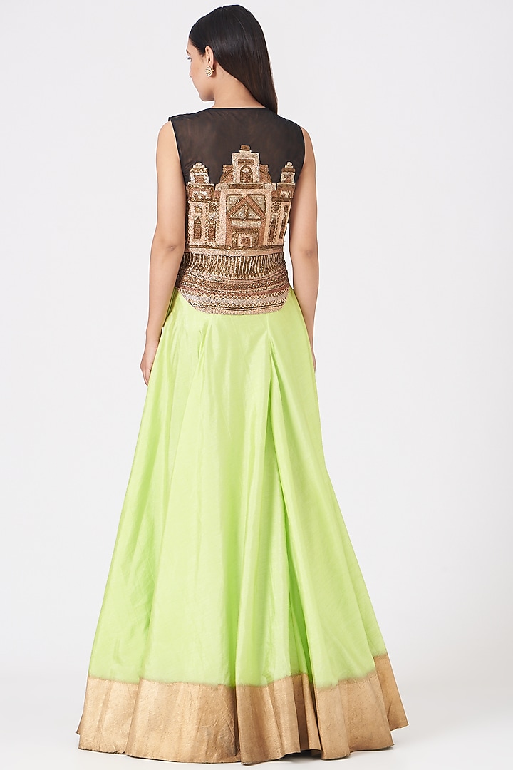 Mint Cotton Silk Flared Wedding Lehenga Set by Samant Chauhan at Pernia's Pop Up Shop