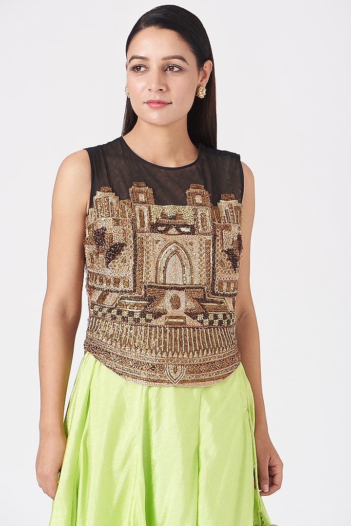 Mint Cotton Silk Flared Wedding Lehenga Set by Samant Chauhan at Pernia's Pop Up Shop