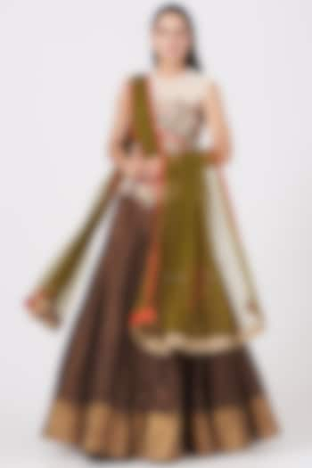 Brown Cotton Silk Wedding Lehenga Set by Samant Chauhan at Pernia's Pop Up Shop