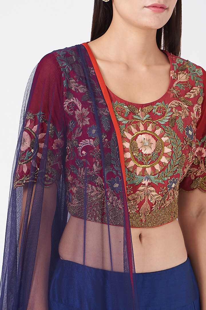 Navy Blue Block Printed Wedding Lehenga Set by Samant Chauhan at Pernia's Pop Up Shop