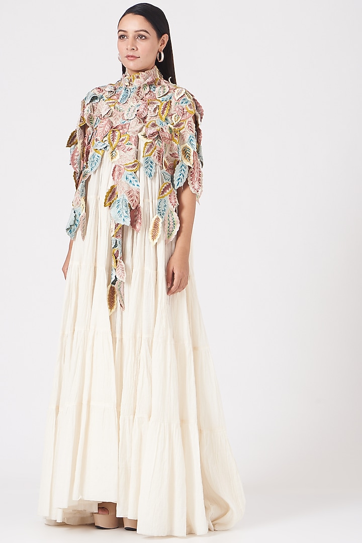 Off-White Zardosi Embroidered Party Wear Dress by Samant Chauhan at Pernia's Pop Up Shop