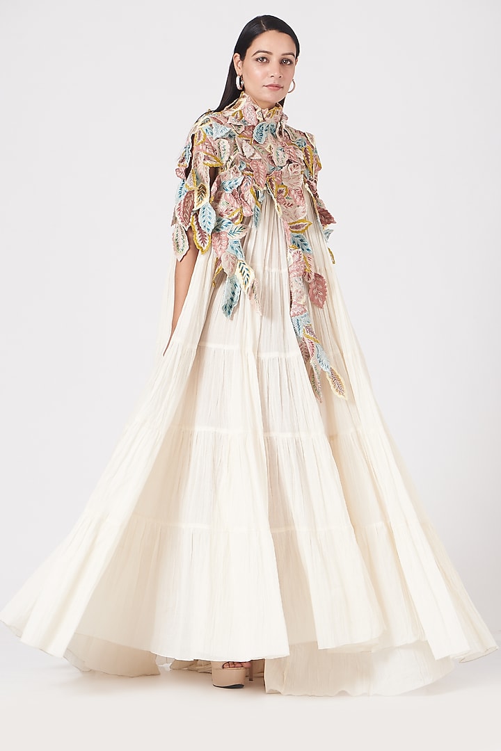 Off-White Zardosi Embroidered Party Wear Dress by Samant Chauhan at Pernia's Pop Up Shop