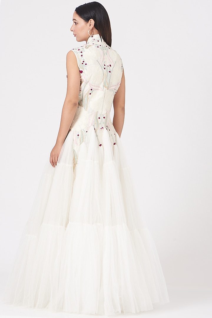 White Zardosi Embroidered Gown by Samant Chauhan at Pernia's Pop Up Shop