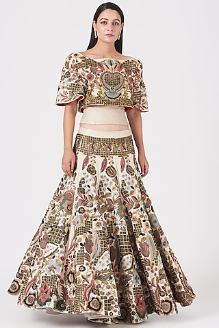 Beige & Gold Zardosi Embroidered Lehenga Set by Samant Chauhan