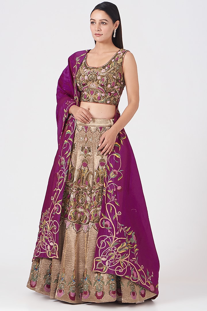 Gold Embroidered Lehenga Set by Samant Chauhan