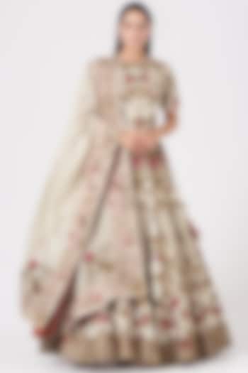 Beige Thread Embroidered Lehenga Set by Samant Chauhan