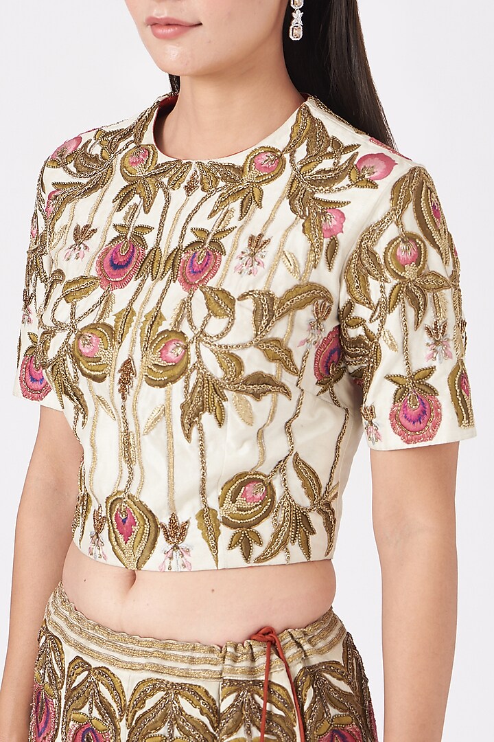 Beige Thread Embroidered Bridal Lehenga Set by Samant Chauhan at Pernia's Pop Up Shop