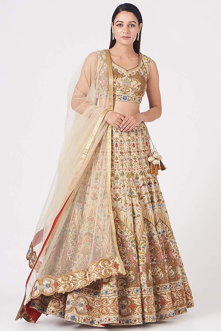 Gold Thread Embroidered Lehenga Set by Samant Chauhan