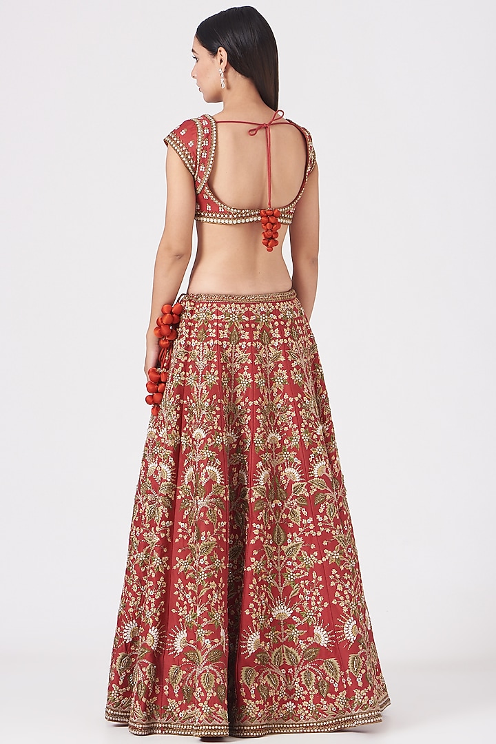 Red Thread Embroidered Bridal Lehenga Set by Samant Chauhan at Pernia's Pop Up Shop
