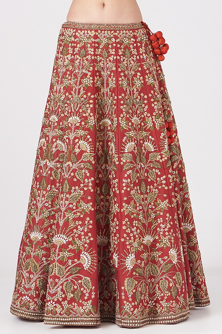 Red Thread Embroidered Bridal Lehenga Set by Samant Chauhan at Pernia's Pop Up Shop