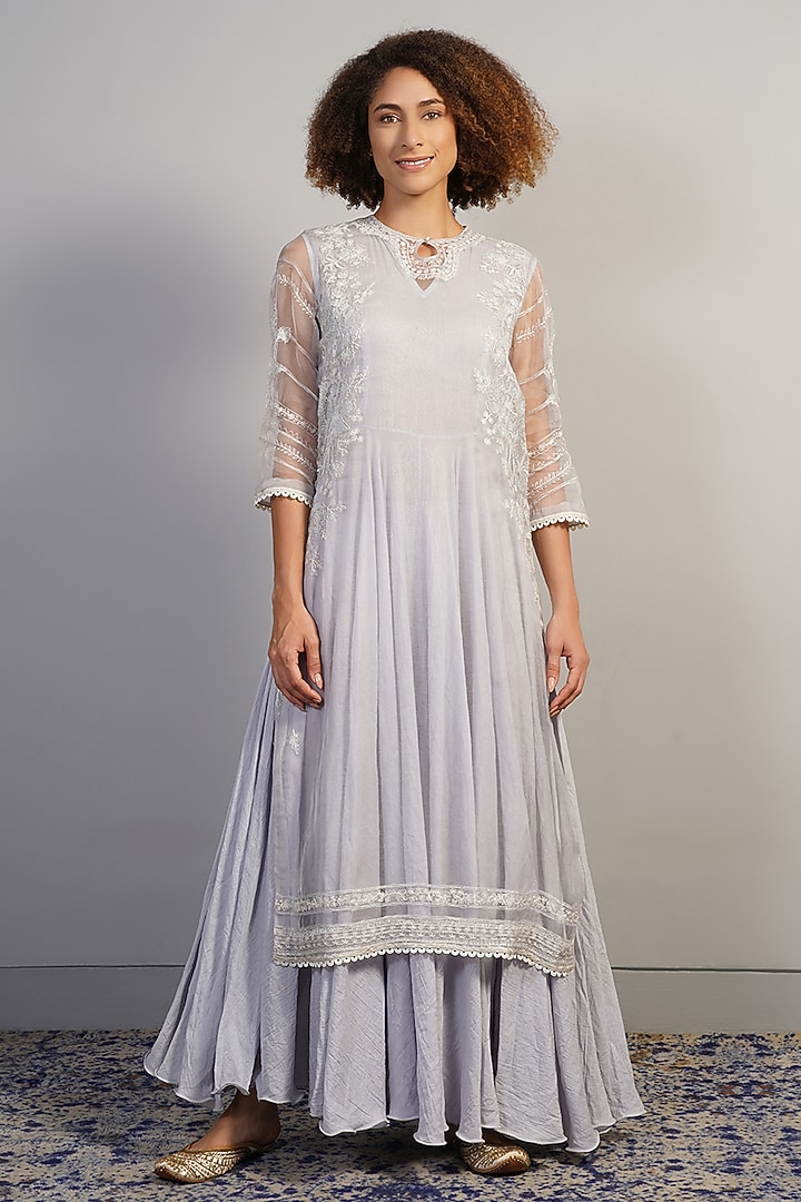 Dove Grey Cotton Silk Skirt Set by Samant Chauhan at Pernia's Pop Up Shop
