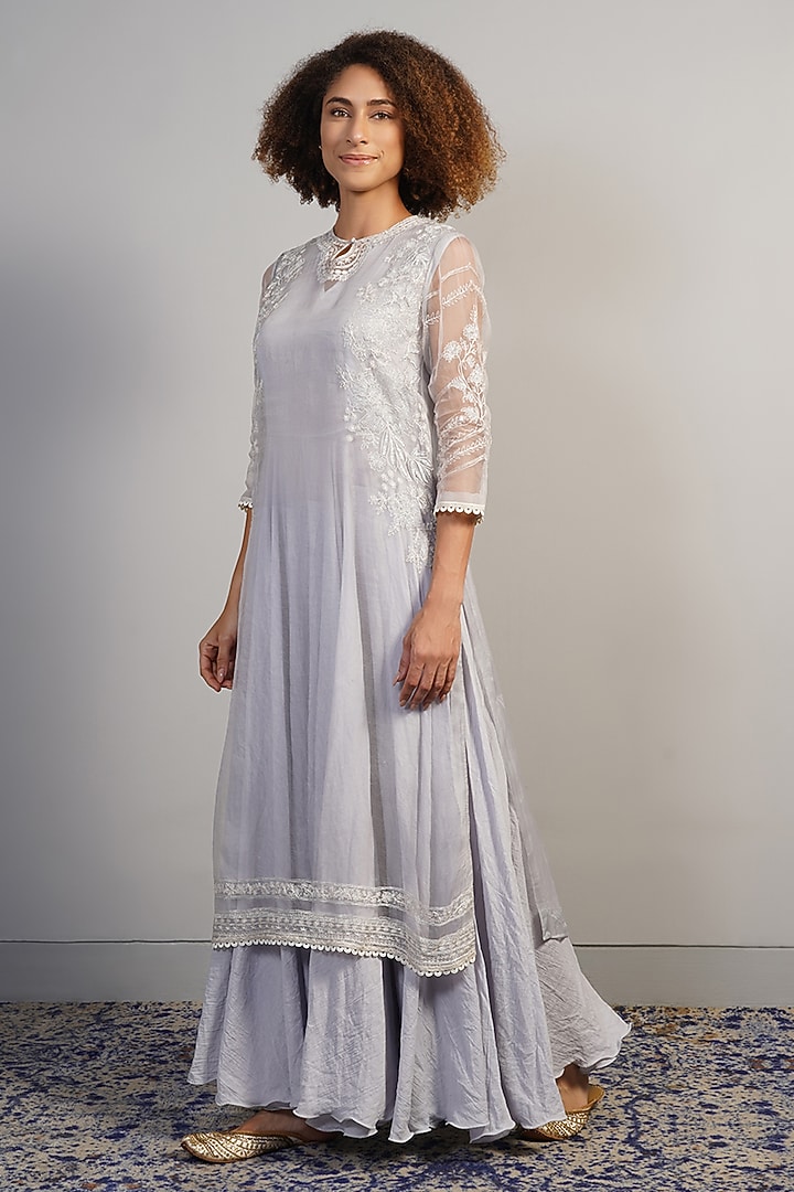 Dove Grey Cotton Silk Skirt Set by Samant Chauhan at Pernia's Pop Up Shop