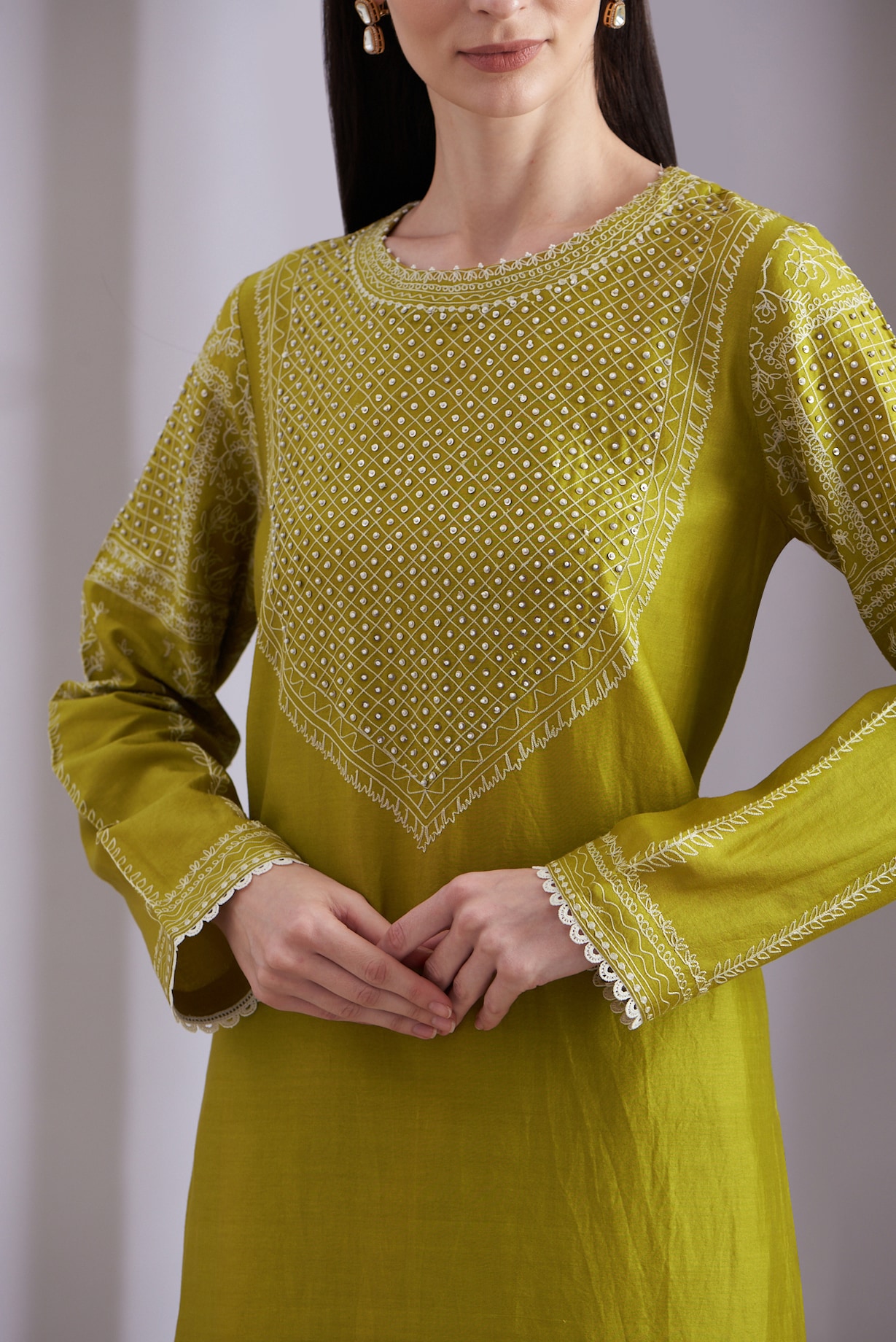 Fern Green Silk Embroidered Kurta Set main image 1