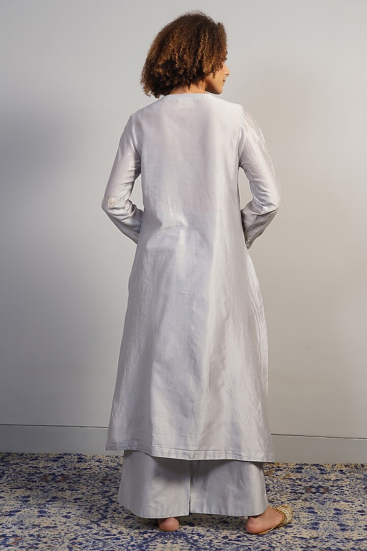 Grey Cotton Silk Thread Embroidered Kurta Set by Samant Chauhan at Pernia's Pop Up Shop