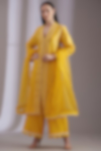 Sunshine Yellow Cotton Embroidered Kurta Set by Samant Chauhan at Pernia's Pop Up Shop