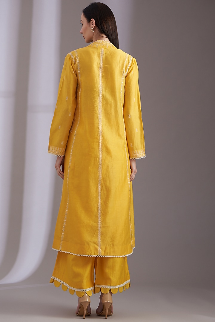 Sunshine Yellow Cotton Embroidered Kurta Set by Samant Chauhan at Pernia's Pop Up Shop
