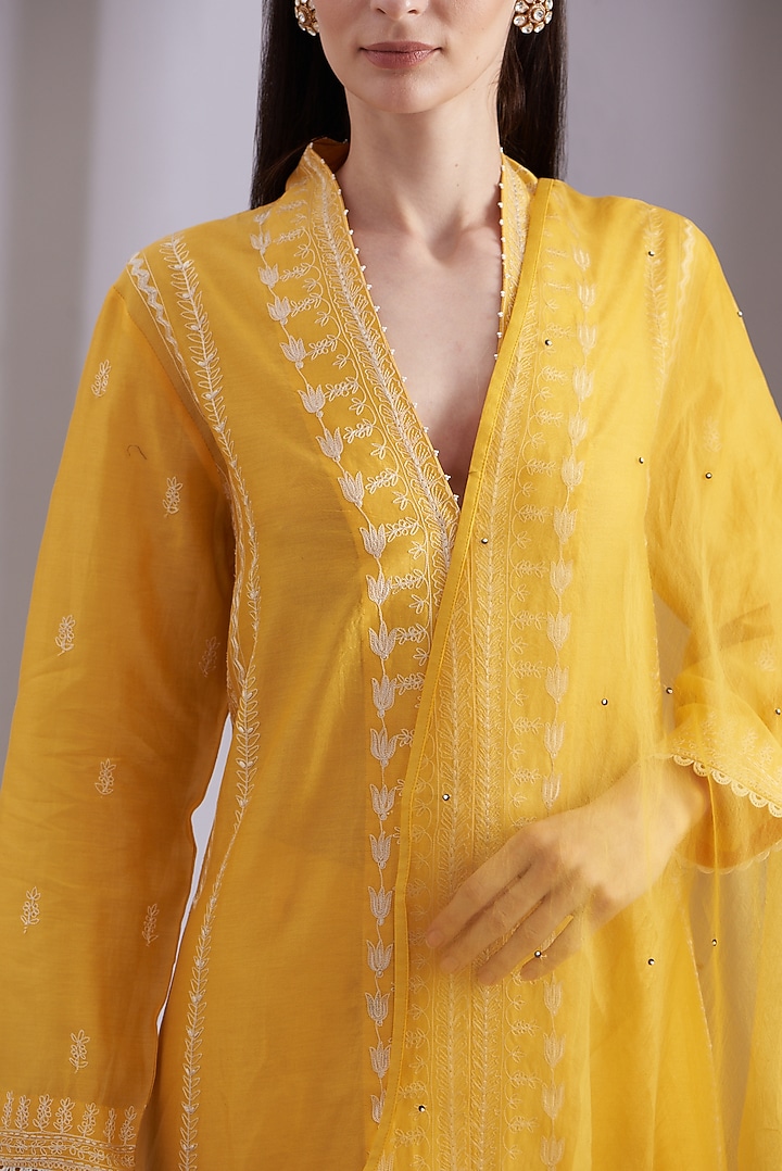 Sunshine Yellow Cotton Embroidered Kurta Set by Samant Chauhan at Pernia's Pop Up Shop