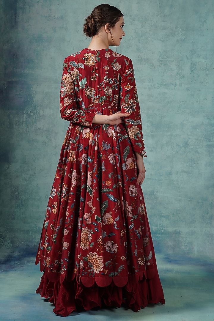 Red Printed Wedding Anarkali Set by Samant Chauhan at Pernia's Pop Up Shop