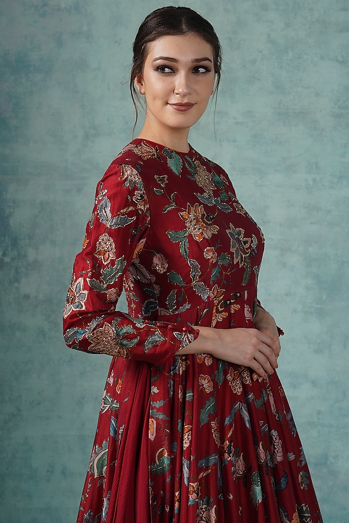Red Printed Wedding Anarkali Set by Samant Chauhan at Pernia's Pop Up Shop