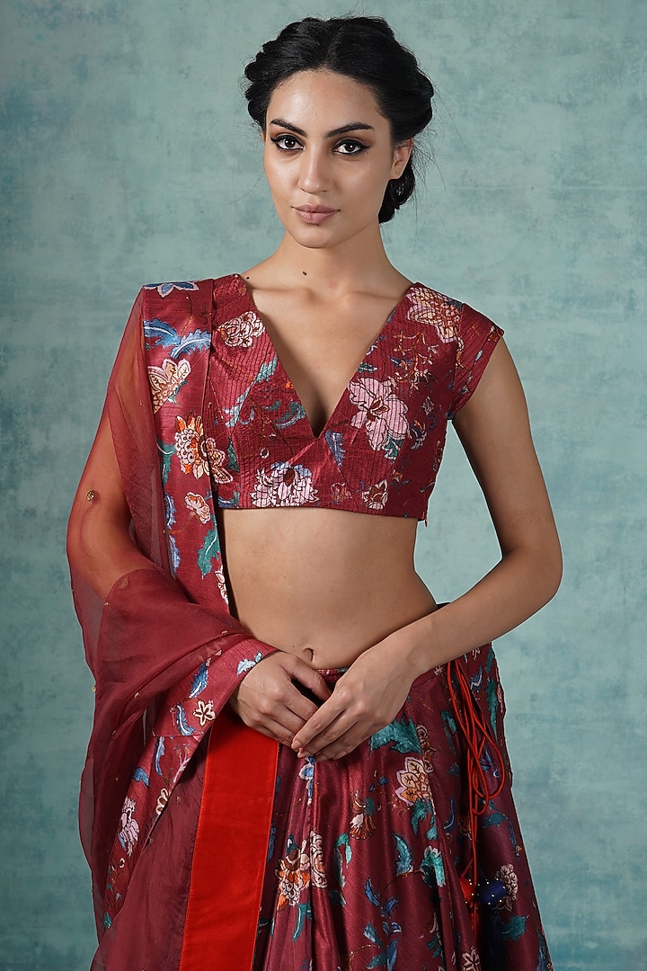 Red Printed Wedding Lehenga Set by Samant Chauhan at Pernia's Pop Up Shop