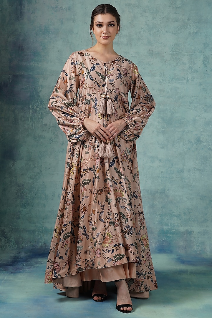 Peach Printed A-line Tunic by Samant Chauhan