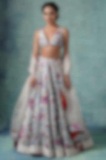 Pearl White Printed Lehenga Set by Samant Chauhan