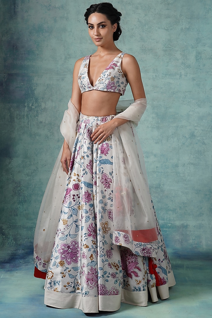 Pearl White Printed Wedding Lehenga Set by Samant Chauhan at Pernia's Pop Up Shop