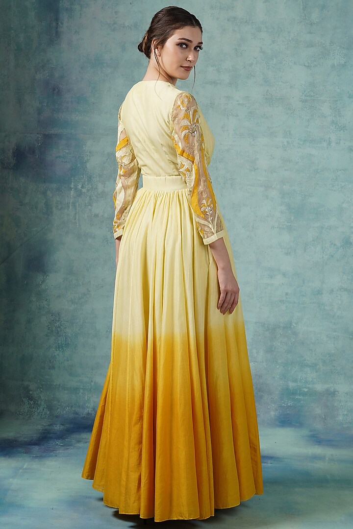 Yellow Cotton Silk Ombre Engagement Gown by Samant Chauhan at Pernia's Pop Up Shop