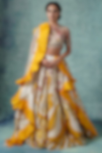 Yellow & White Organza Bridal Lehenga Set by Samant Chauhan at Pernia's Pop Up Shop