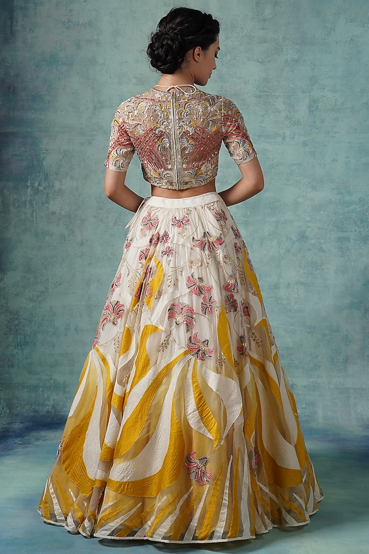 Yellow & White Organza Bridal Lehenga Set by Samant Chauhan at Pernia's Pop Up Shop