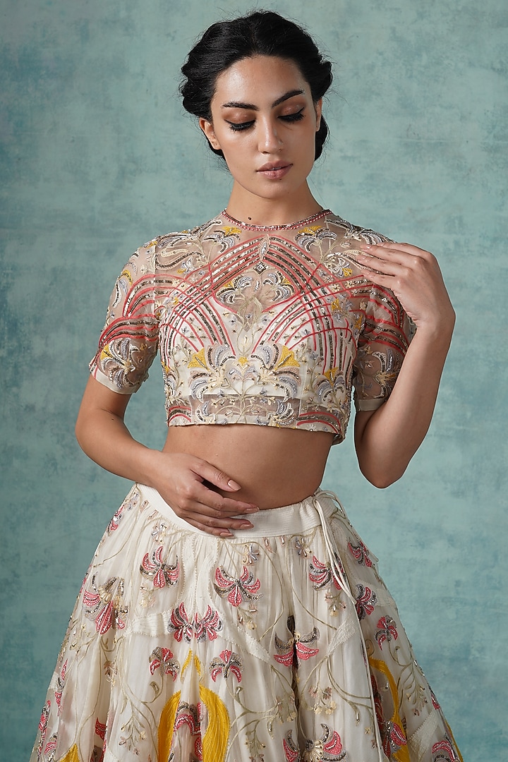 Yellow & White Organza Bridal Lehenga Set by Samant Chauhan at Pernia's Pop Up Shop