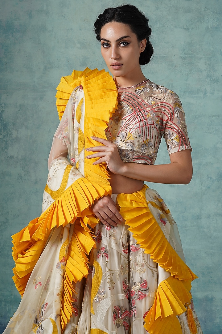 Yellow & White Organza Bridal Lehenga Set by Samant Chauhan at Pernia's Pop Up Shop