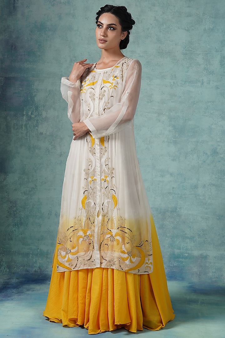 Yellow & White Ombre Cotton Party Wear Anarkali Set by Samant Chauhan at Pernia's Pop Up Shop