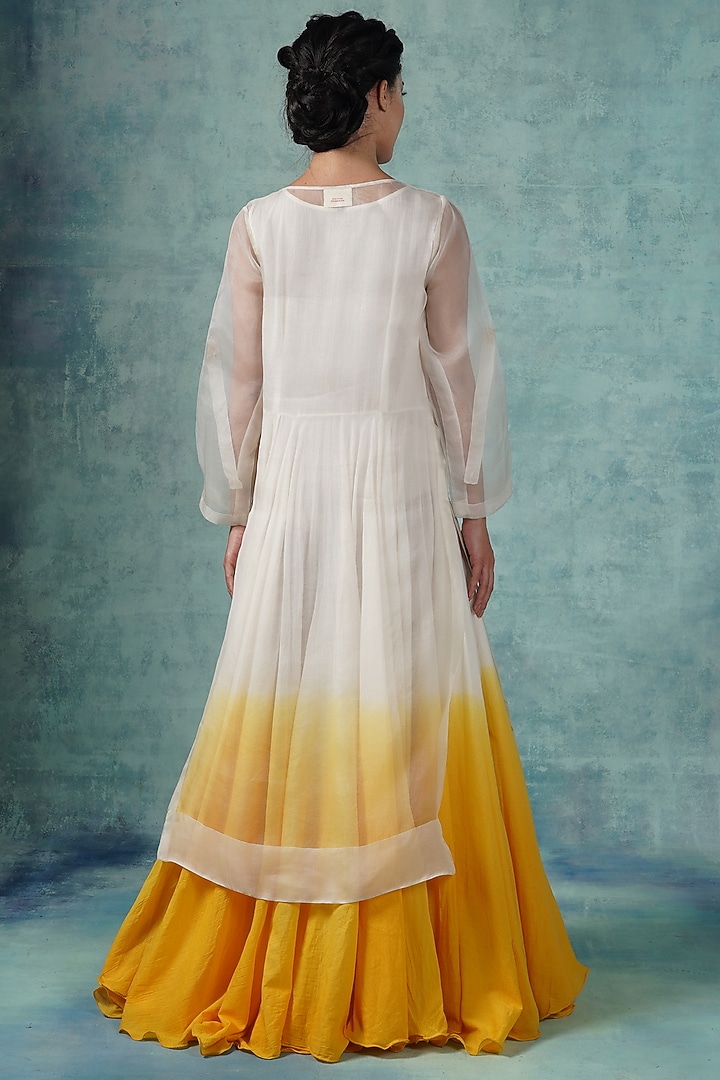 Yellow & White Ombre Jacket Party Wear Anarkali Set  by Samant Chauhan at Pernia's Pop Up Shop