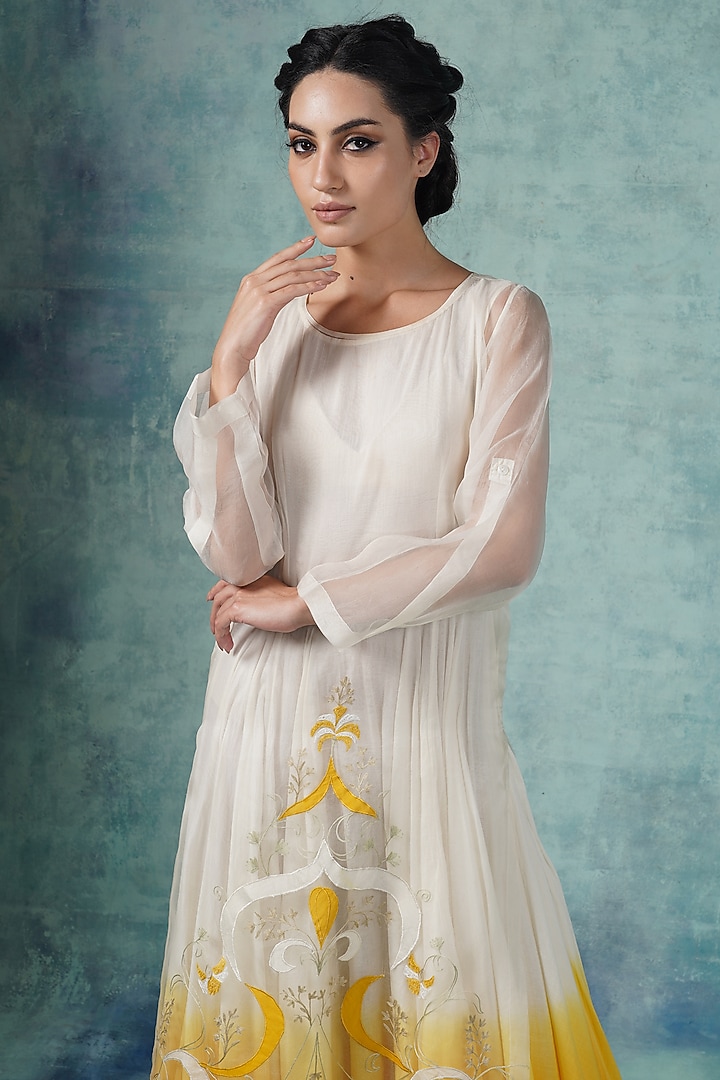 Yellow & White Ombre Jacket Party Wear Anarkali Set  by Samant Chauhan at Pernia's Pop Up Shop