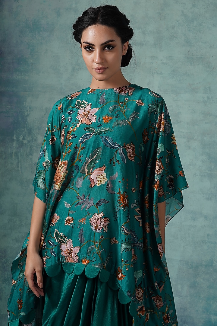 Green Cotton Silk Draped Skirt Set by Samant Chauhan at Pernia's Pop Up Shop