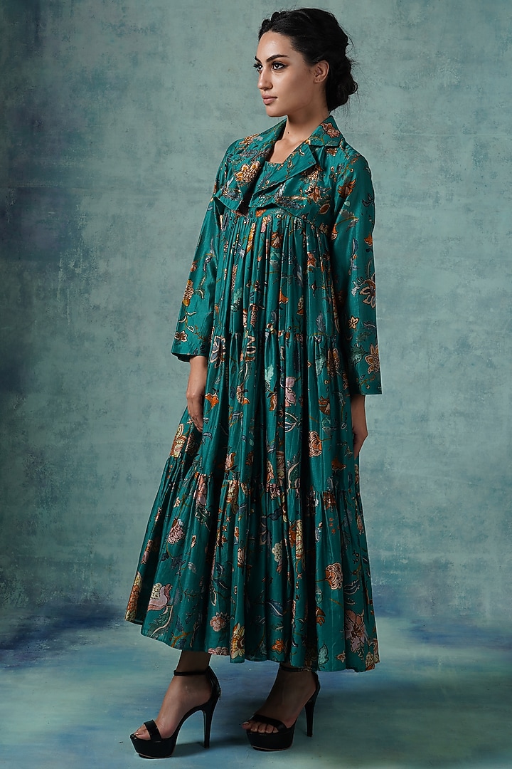 Green Tiered Printed Wedding Anarkali by Samant Chauhan at Pernia's Pop Up Shop