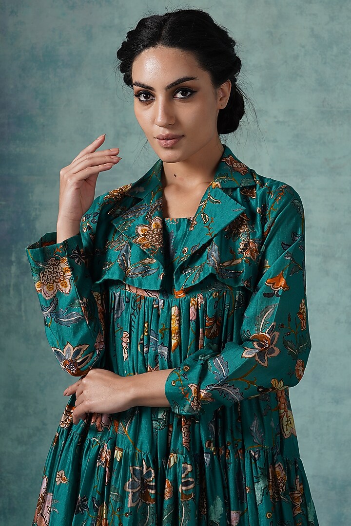 Green Tiered Printed Wedding Anarkali by Samant Chauhan at Pernia's Pop Up Shop