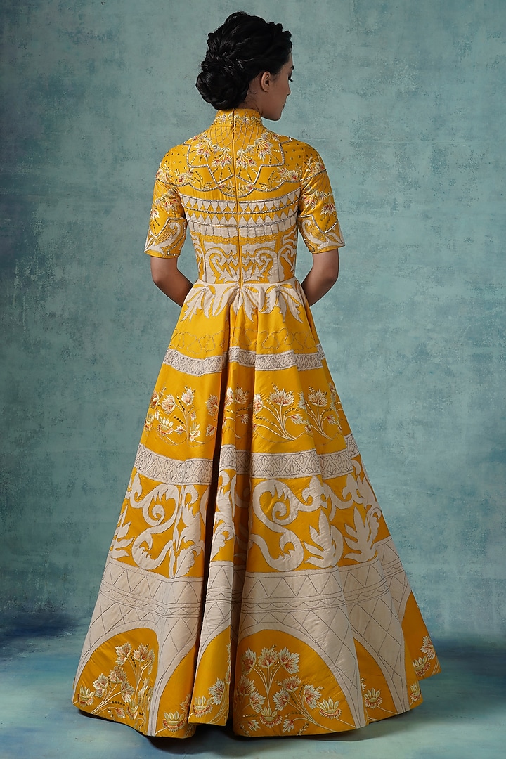 Yellow & White Embroidered Wedding Gown by Samant Chauhan at Pernia's Pop Up Shop
