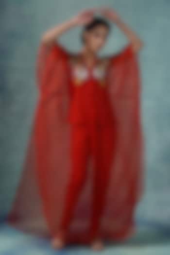 Red Cotton Silk Pant Set by Samant Chauhan at Pernia's Pop Up Shop