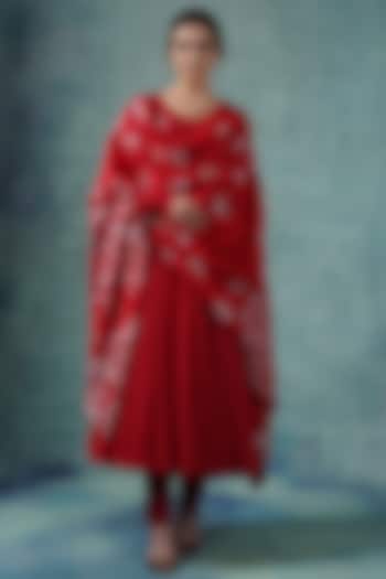 Red Cotton Silk Wedding Anarkali Set by Samant Chauhan at Pernia's Pop Up Shop