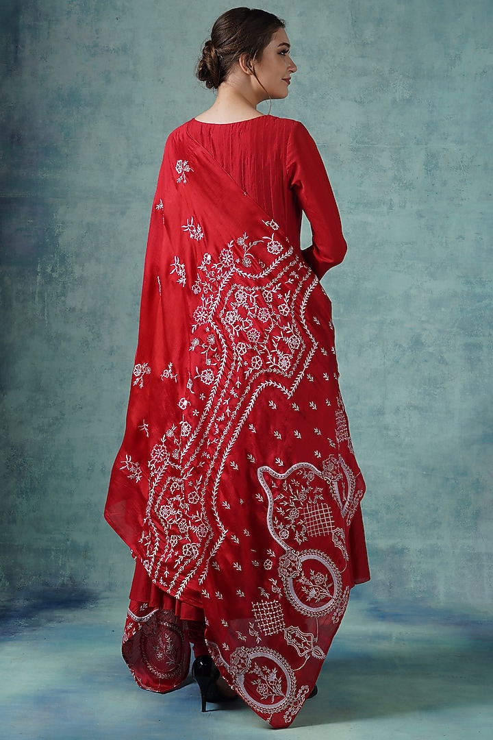 Red Cotton Silk Wedding Anarkali Set by Samant Chauhan at Pernia's Pop Up Shop