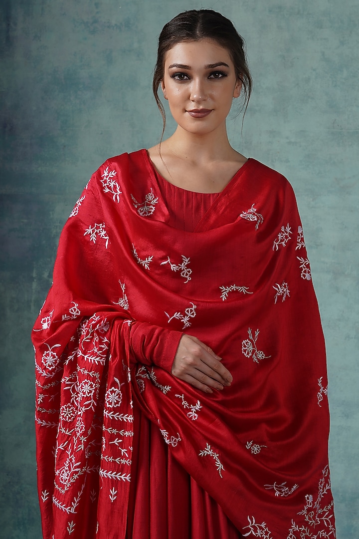 Red Cotton Silk Wedding Anarkali Set by Samant Chauhan at Pernia's Pop Up Shop