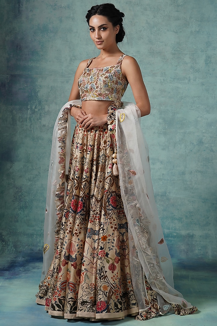 Beige Printed Wedding Lehenga Set by Samant Chauhan at Pernia's Pop Up Shop