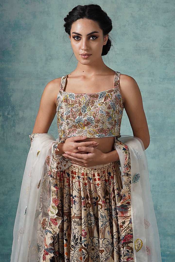 Beige Printed Wedding Lehenga Set by Samant Chauhan at Pernia's Pop Up Shop