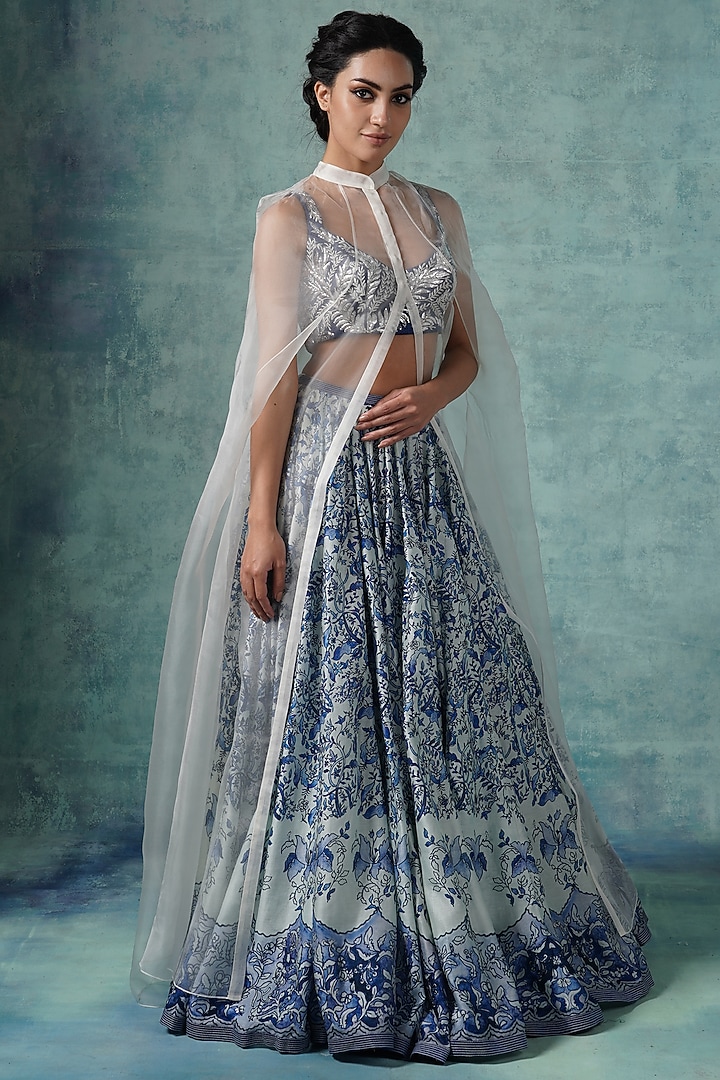 Pearl White Printed Wedding Lehenga Set by Samant Chauhan at Pernia's Pop Up Shop