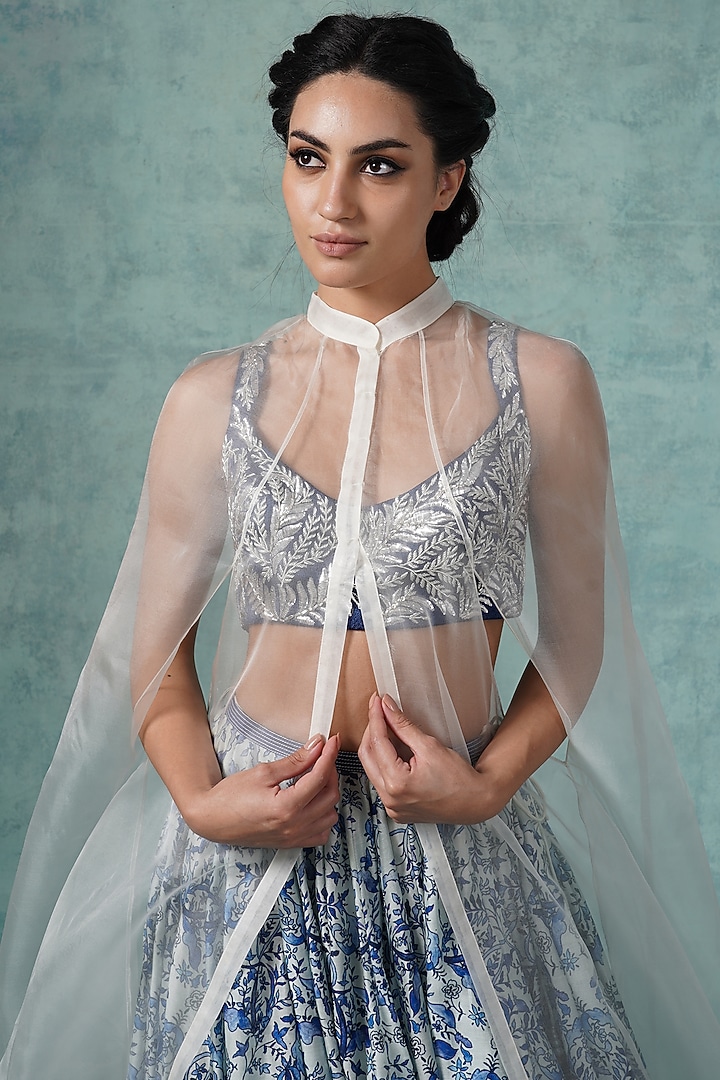 Pearl White Printed Wedding Lehenga Set by Samant Chauhan at Pernia's Pop Up Shop