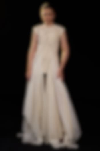 Off-White Cotton Silk Wedding Gown by Samant Chauhan at Pernia's Pop Up Shop